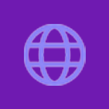 Icon of a globe with horizontal and vertical lines on a purple background.